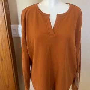 Ladies NWT CAbi | Long Sleeve Waffle Tee | Copper Orange | Style 4369 | Size M